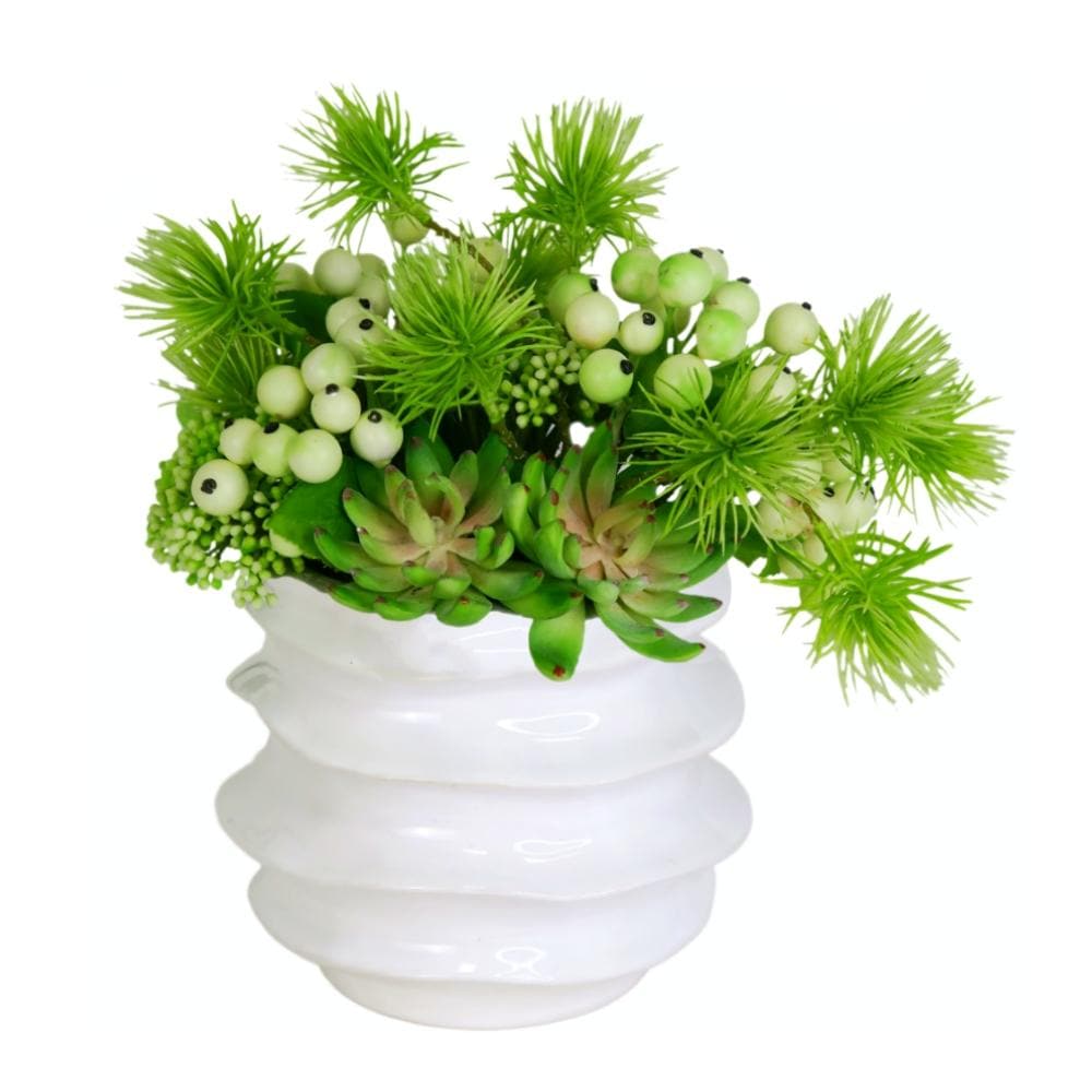 Succulents, Berries and Thistles in Container 11"H - LDF Silksucculents