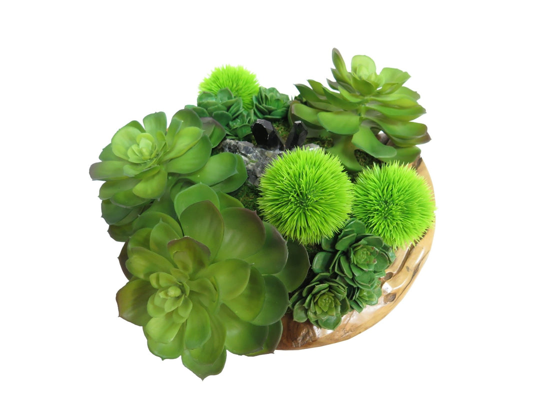 Succulents with Allium Balls and Crystal in Bowl - LDF SilkSucculent