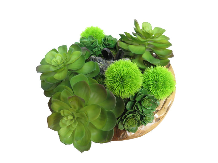 Succulents with Allium Balls and Crystal in Bowl - LDF SilkSucculent