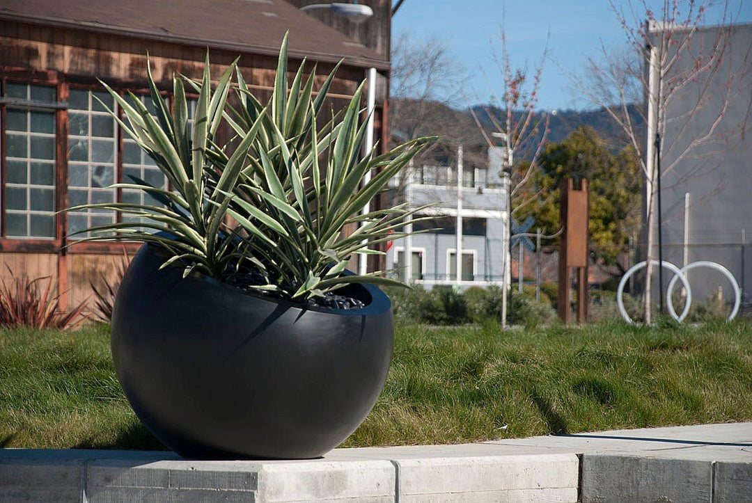 Tilted Sphere Fiberglass Container - LDF SilkCONTAINERS