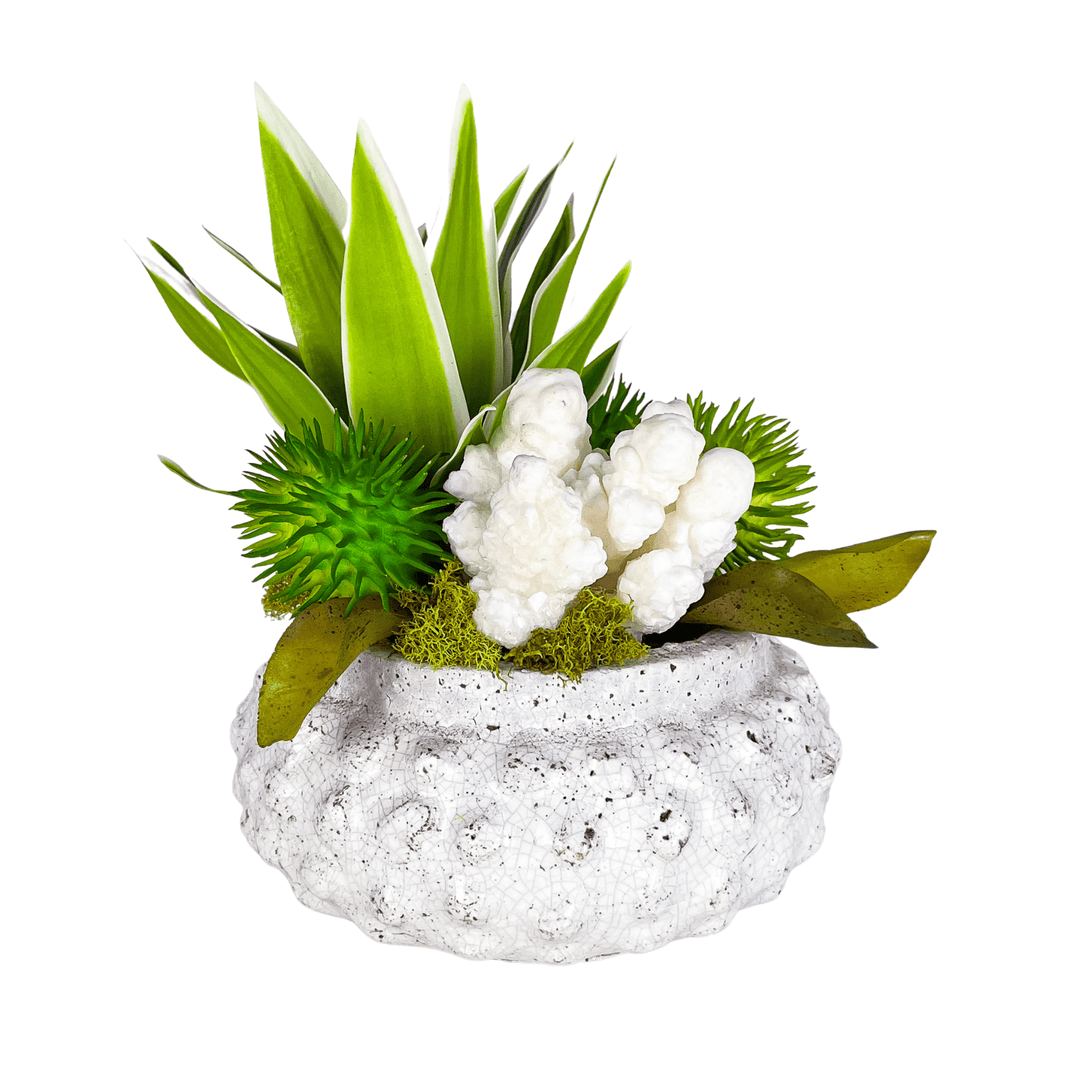 Tradescantia Bush with Sticky Pods and Coral in Ceramic - LDF Silkplants