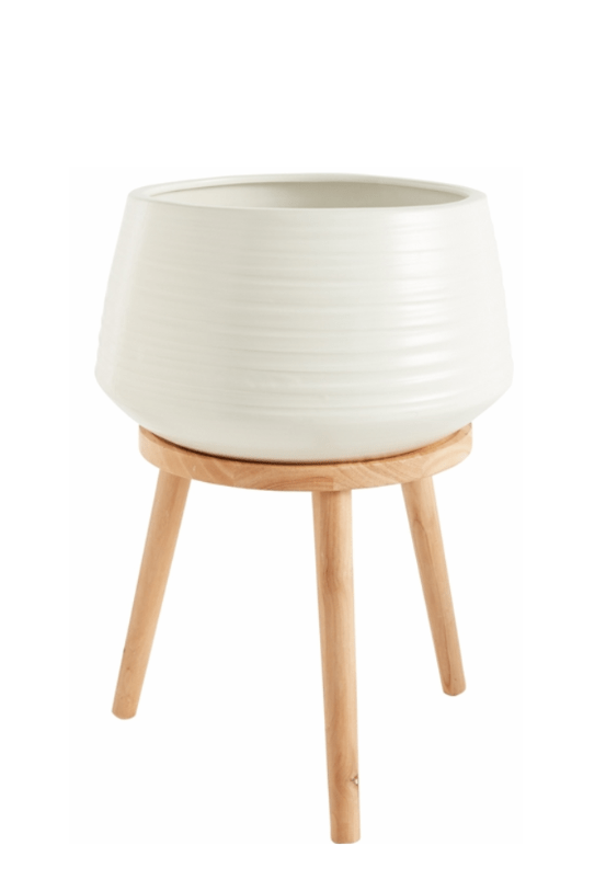 White Ceramic Bowl on Wood Stand - LDF SilkCONTAINERS