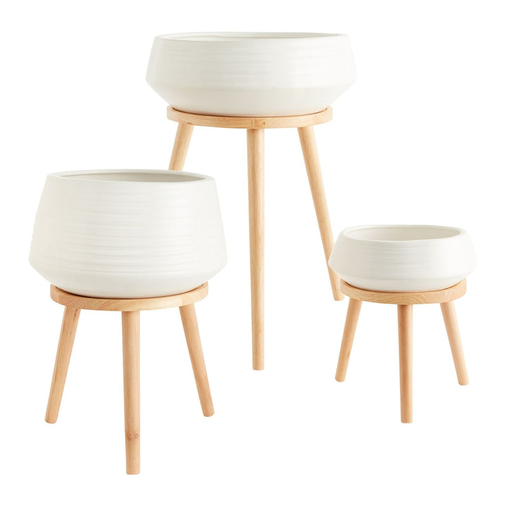 White Ceramic Bowl on Wood Stand - LDF SilkCONTAINERS