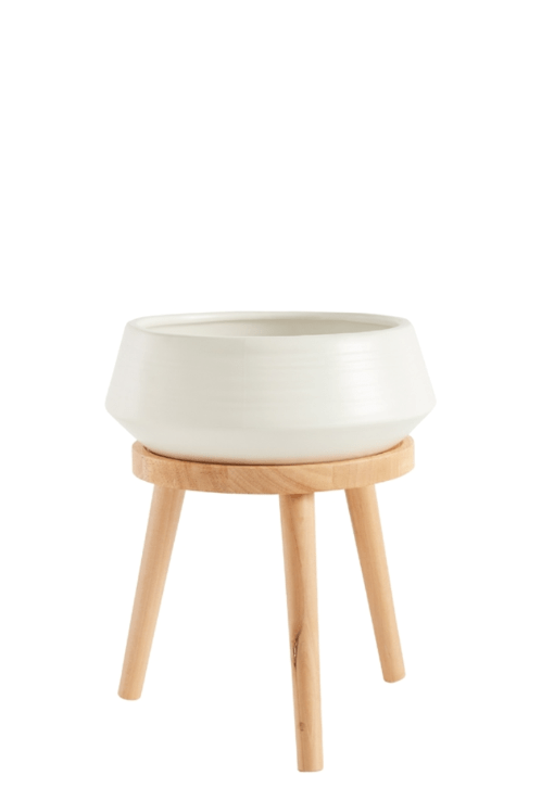 White Ceramic Bowl on Wood Stand - LDF SilkCONTAINERS