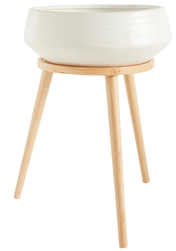 White Ceramic Bowl on Wood Stand - LDF SilkCONTAINERS